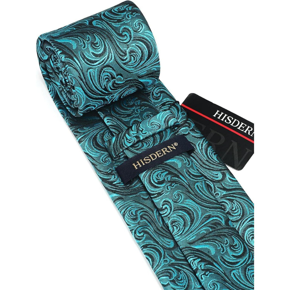 Herren Krawatte & Einstecktuch Set Paisley Seide Teal