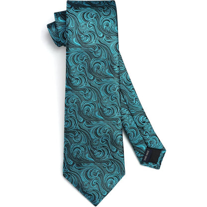 Herren Krawatte & Einstecktuch Set Paisley Seide Teal