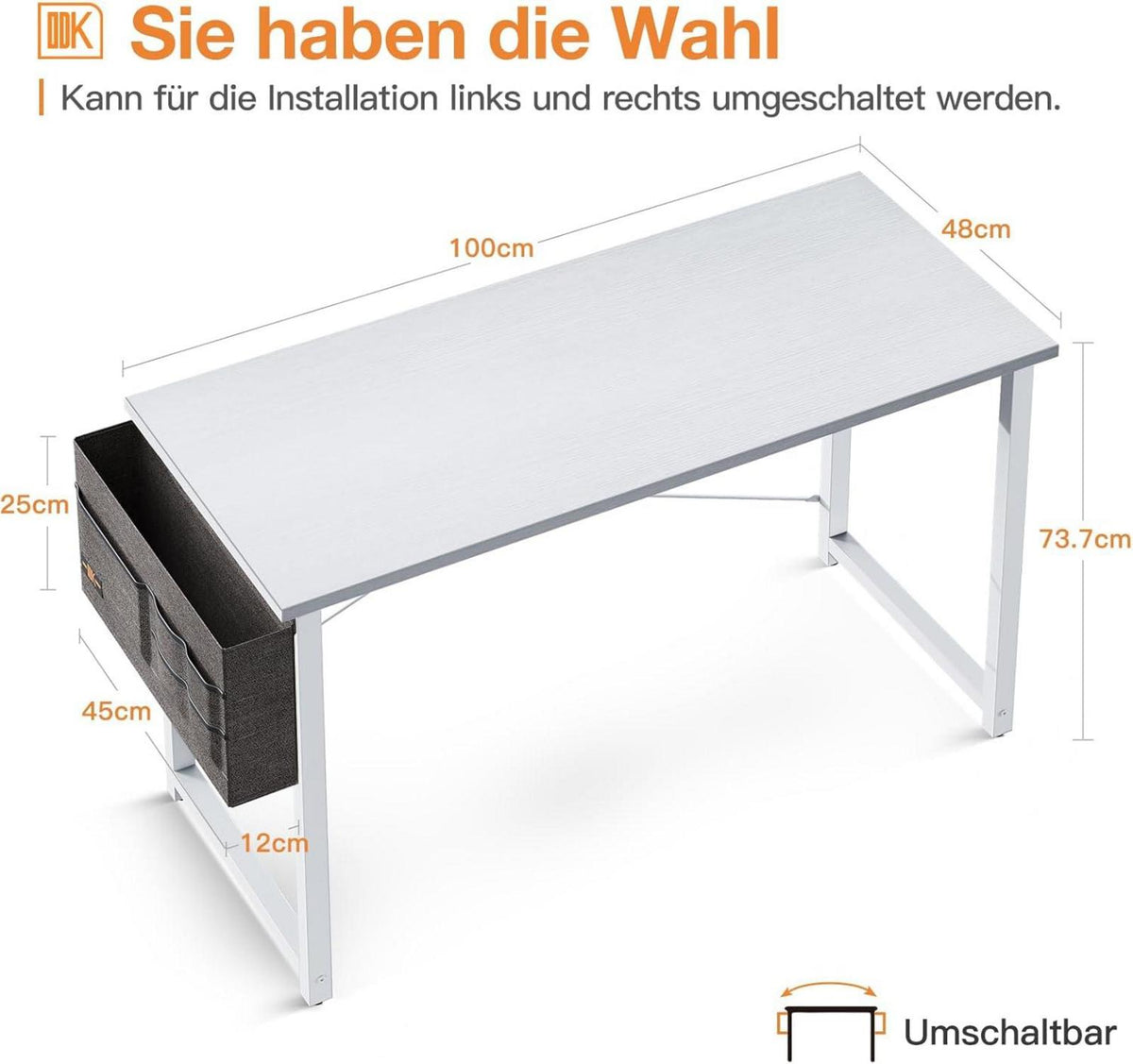 Kleiner Schreibtisch Weiß 100×48×74cm mit Kopfhörer Halter und Aufbewahrungstasche