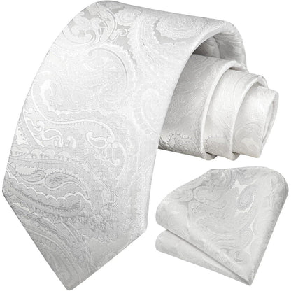 Herren Krawatten-Set mit Einstecktuch, Paisley-Blumenmuster, Seide