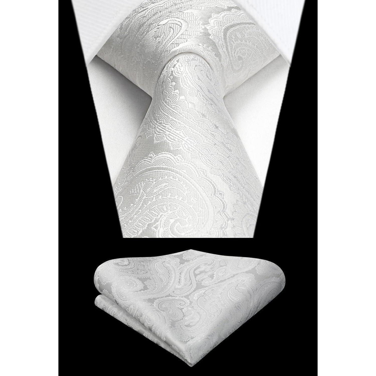 Herren Krawatten-Set mit Einstecktuch, Paisley-Blumenmuster, Seide