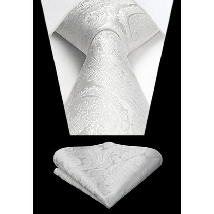 Herren Krawatten-Set mit Einstecktuch, Paisley-Blumenmuster, Seide