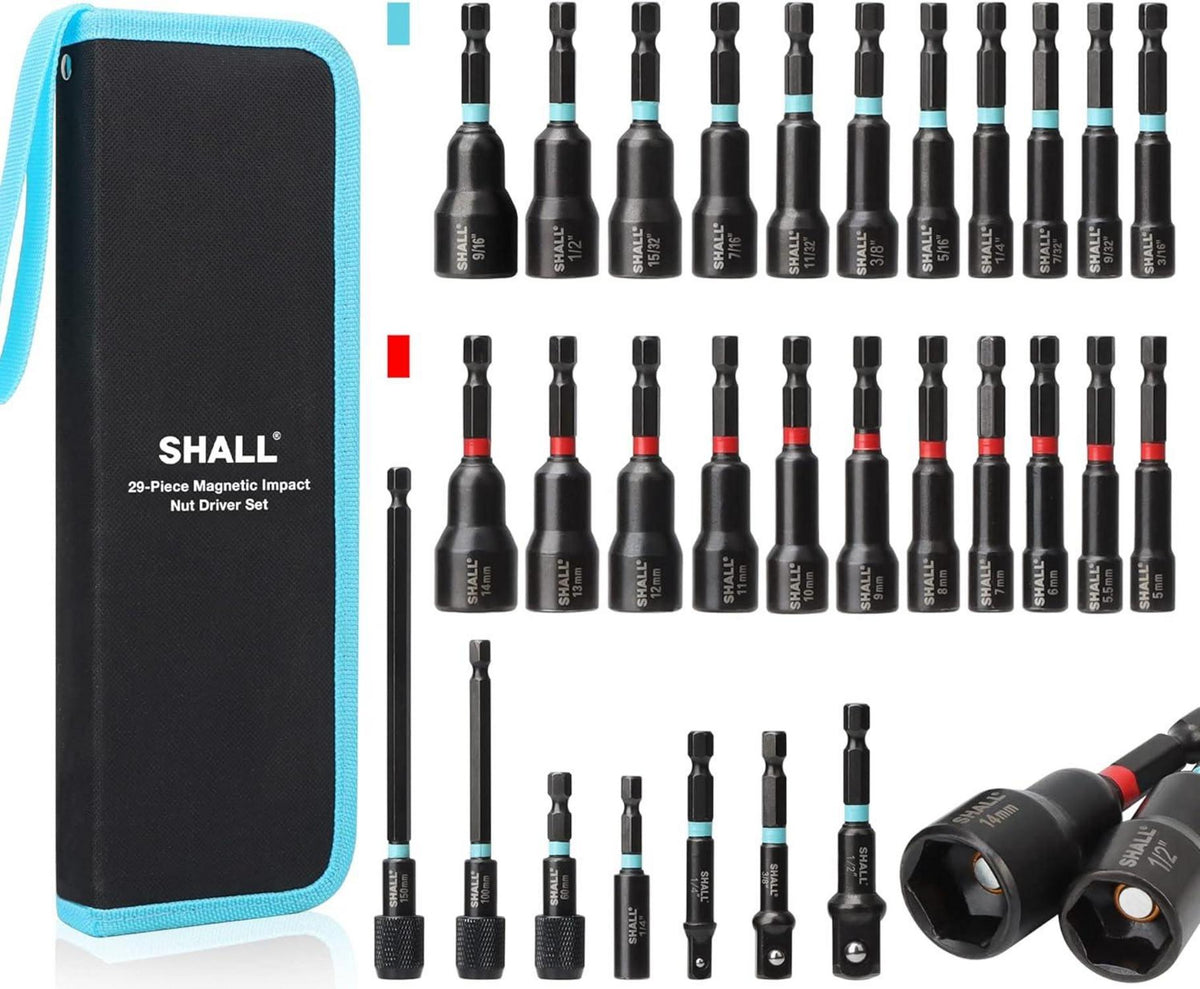29-teiliges magnetisches Steckschlüsselset Cr-V-Stahl SAE metrisch mit