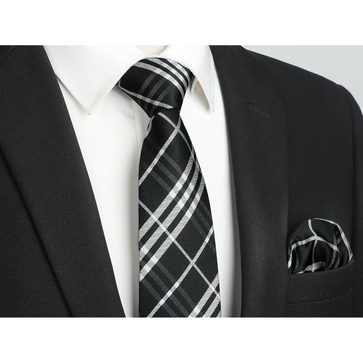 Krawatten-Set Herren mit Einstecktuch kariert/gestreift Business Hochzeit