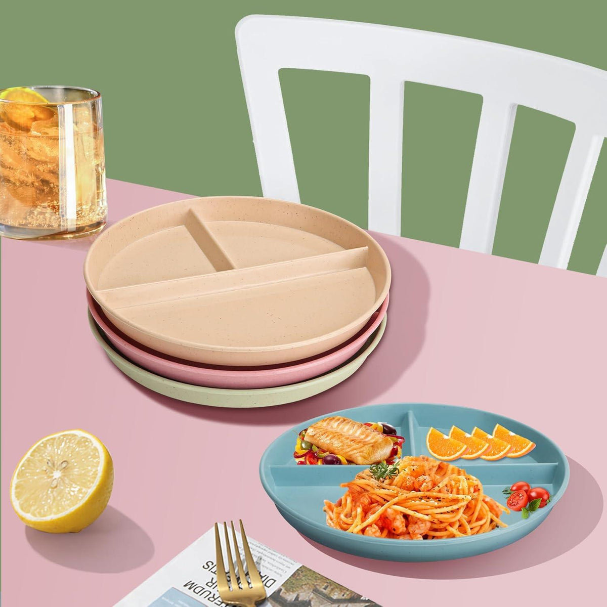 9 Zoll geteilte Speiseteller Sets 4 Stück unzerbrechliche Diät