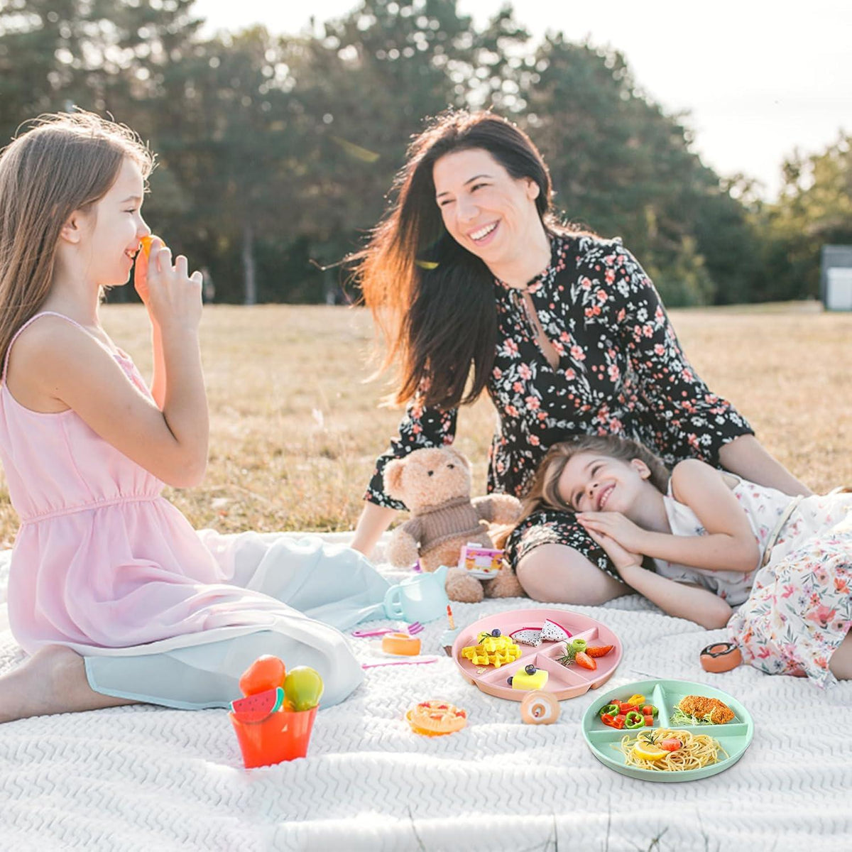 9 Zoll Geteilte Teller Sets 4er unzerbrechlich Portionstrennung Picknick Kinder