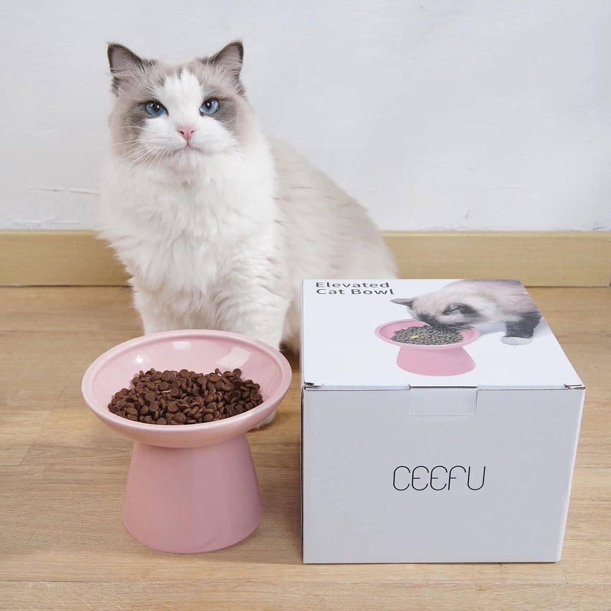 Keramischer Katzennapf erhöht – Rosa, extra breit