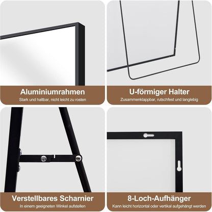 Ganzkörperspiegel 161x52cm Standspiegel mit Aluminiumrahmen Schwarz