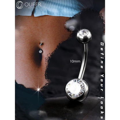 Bauchnabelpiercing Edelstahl extra lang mit Zirkonia 10-16mm
