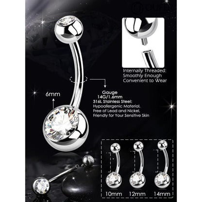 Bauchnabelpiercing Edelstahl extra lang mit Zirkonia 10-16mm