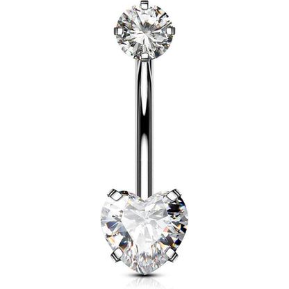 Bauchnabelpiercing Titan 12mm Extra Lang 14G mit Zirkonia Herz