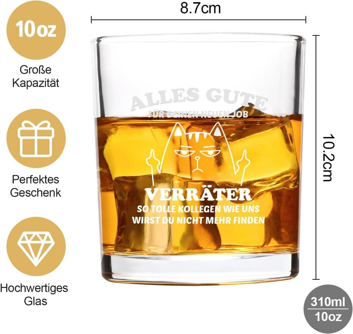 Whiskeyglas Abschiedsgeschenk Kollegen ALLES GUTE Neu Job 300ML