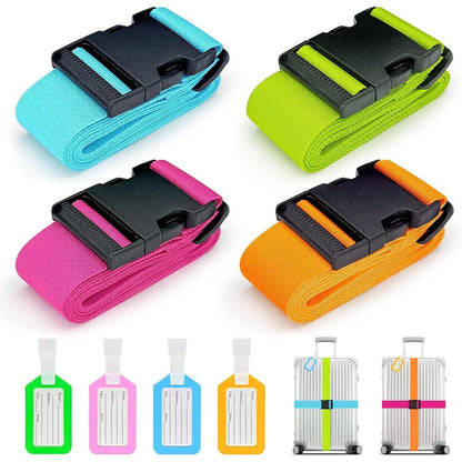 Koffergurte 4er Set mit Adressschild, verstellbar, 4 Farben