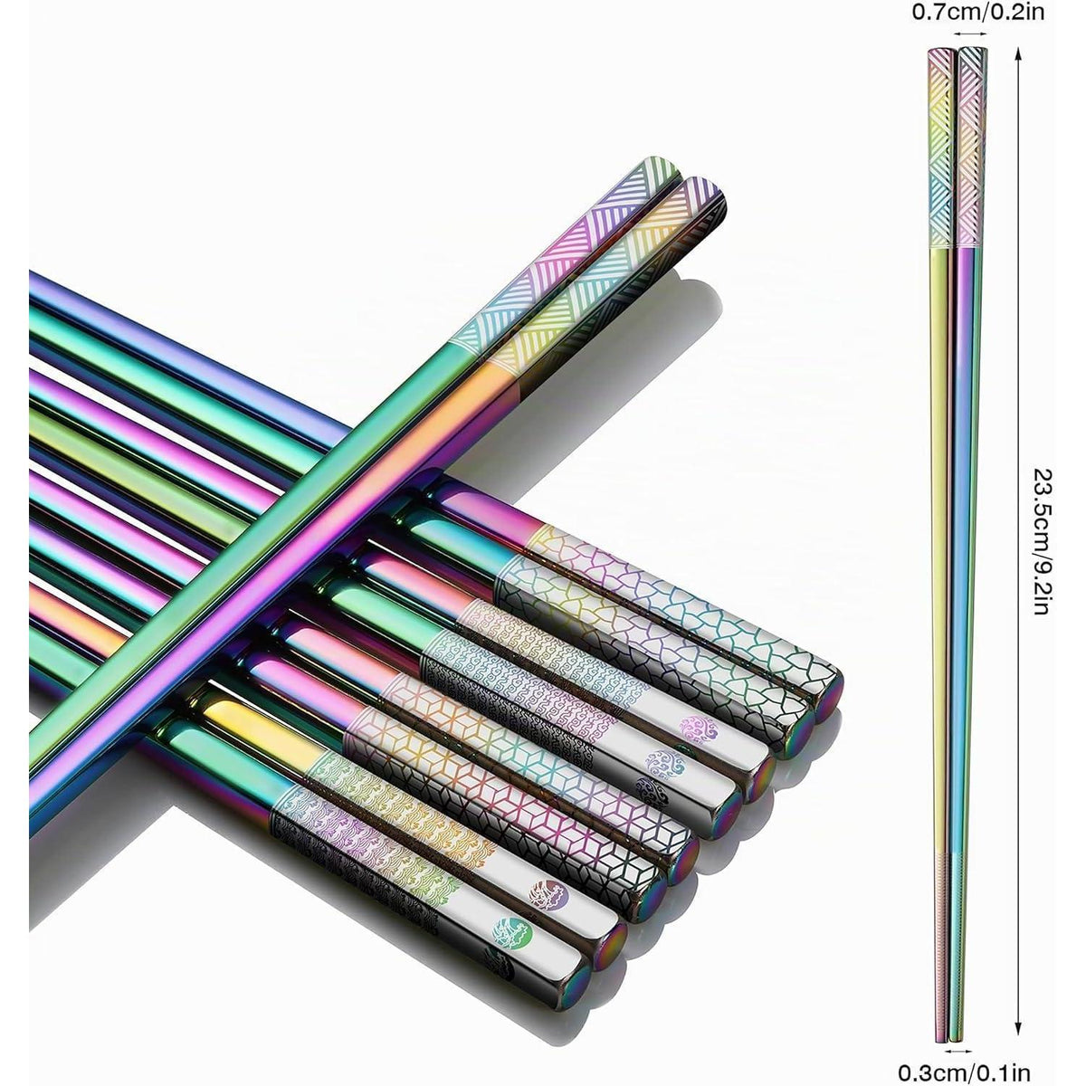 Edelstahl Essstäbchen Set 5er Pack - Japanischer Stil, Regenbogenfarben