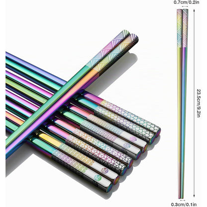 Edelstahl Essstäbchen Set 5er Pack - Japanischer Stil, Regenbogenfarben