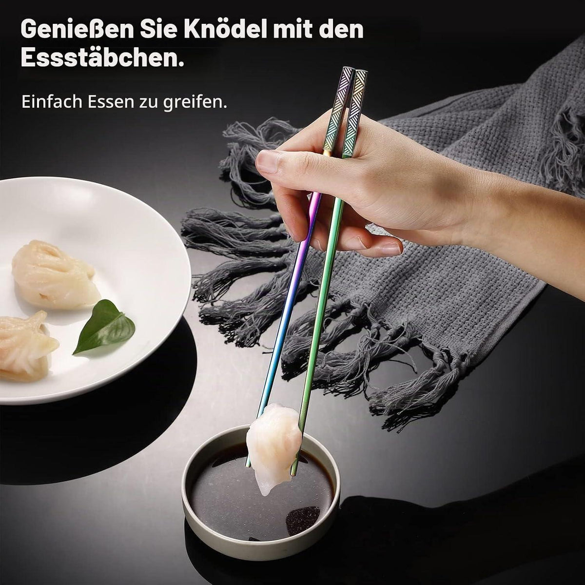 Edelstahl Essstäbchen Set 5er Pack - Japanischer Stil, Regenbogenfarben