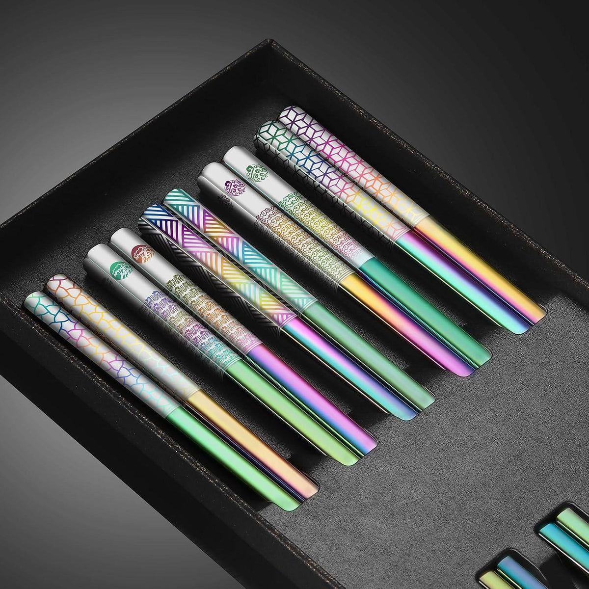 Edelstahl Essstäbchen Set 5er Pack - Japanischer Stil, Regenbogenfarben