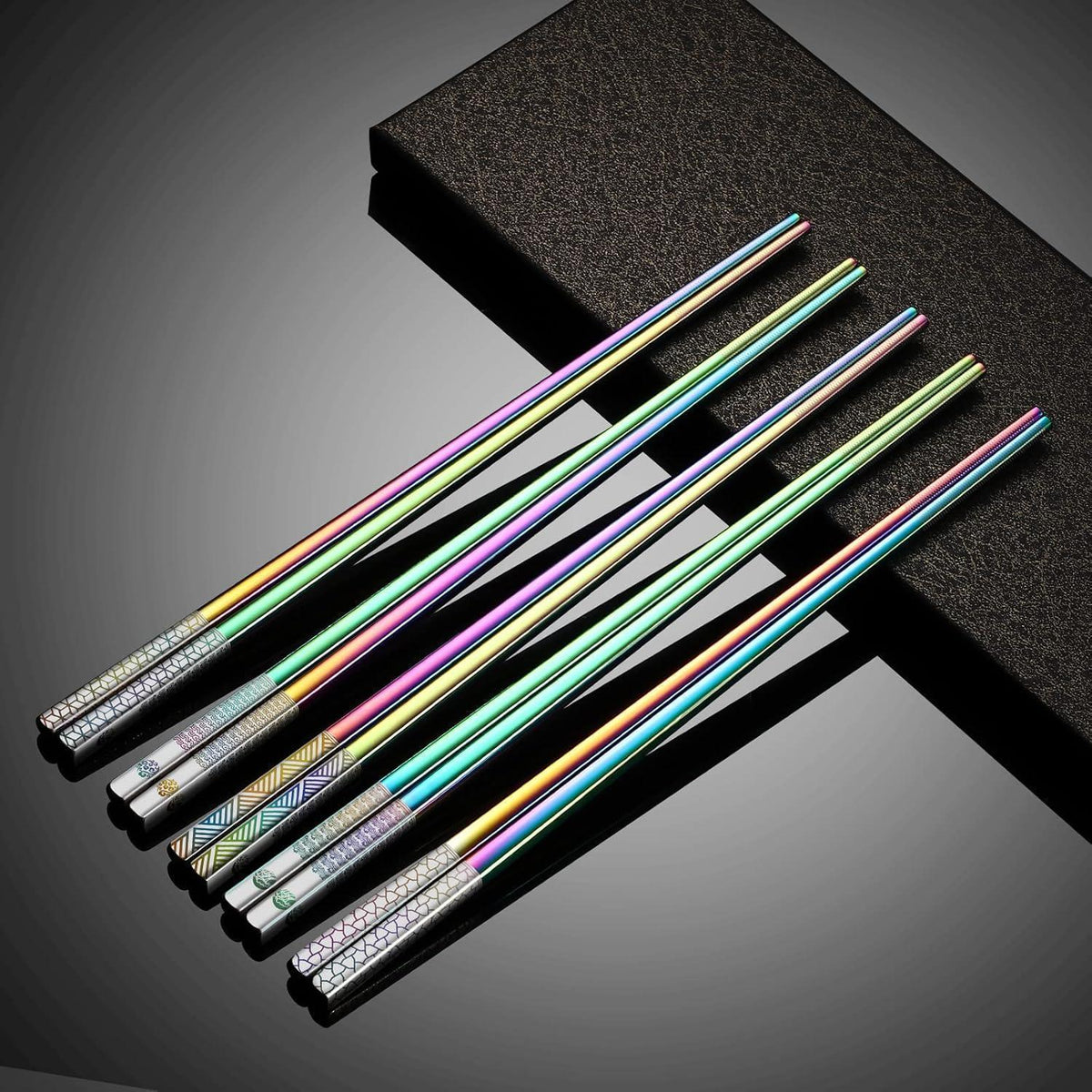 Edelstahl Essstäbchen Set 5er Pack - Japanischer Stil, Regenbogenfarben