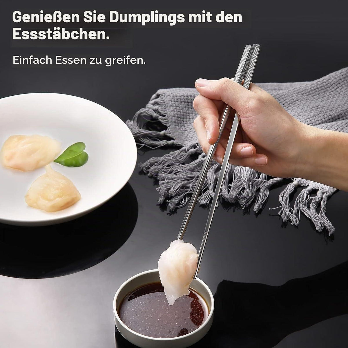 Edelstahl Essstäbchen Set | Lasergraviert, Titanbeschichtet, 5 Paar