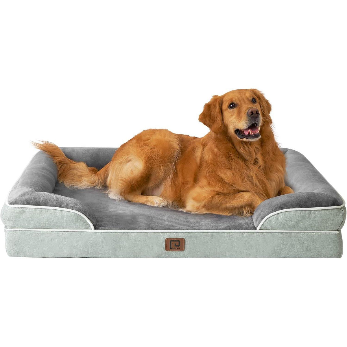 Orthopädisches Hundebett XL mit Memory Foam, waschbar, gräuliches Grün