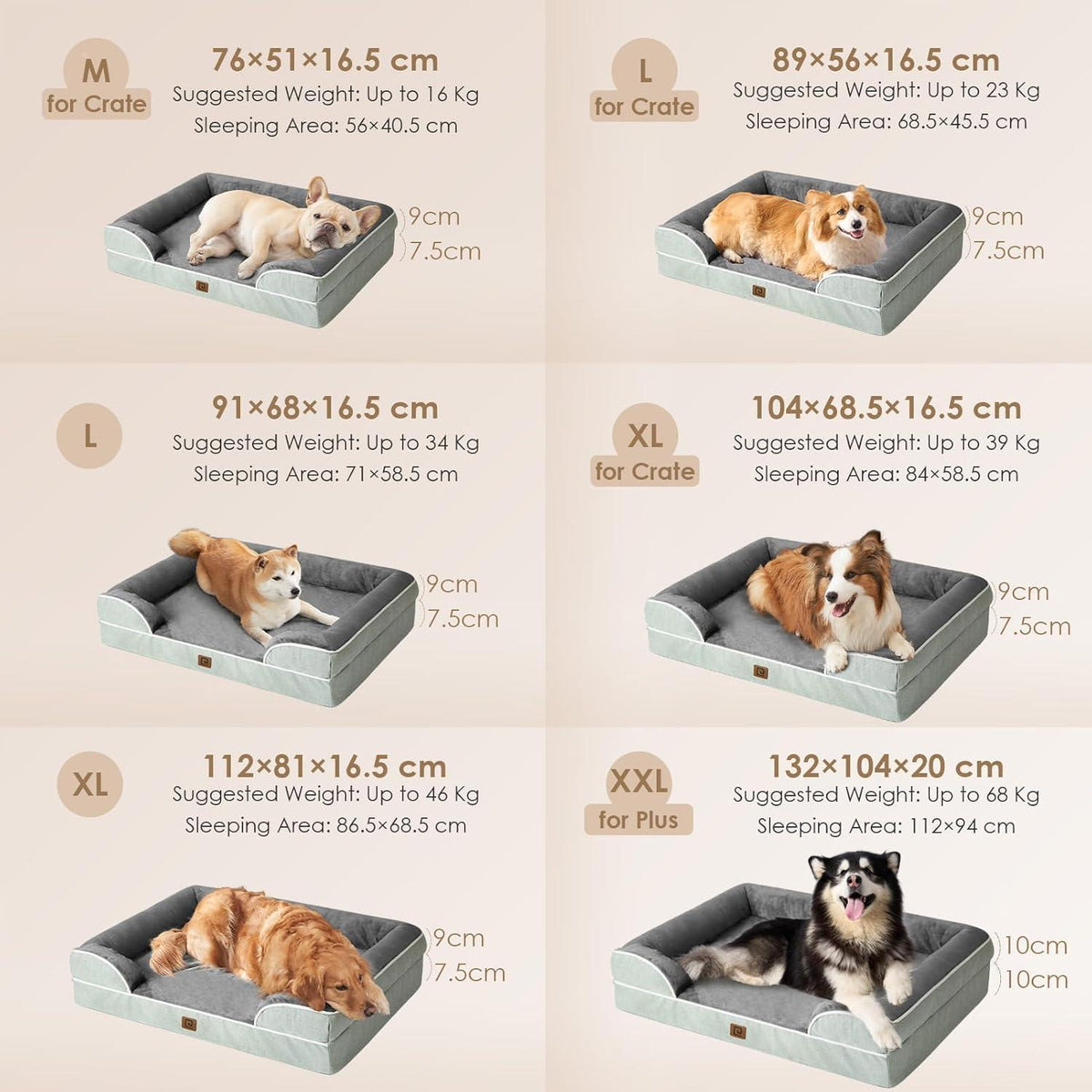 Orthopädisches Hundebett XL mit Memory Foam, waschbar, gräuliches Grün