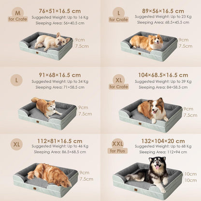 Orthopädisches Hundebett XL mit Memory Foam, waschbar, gräuliches Grün