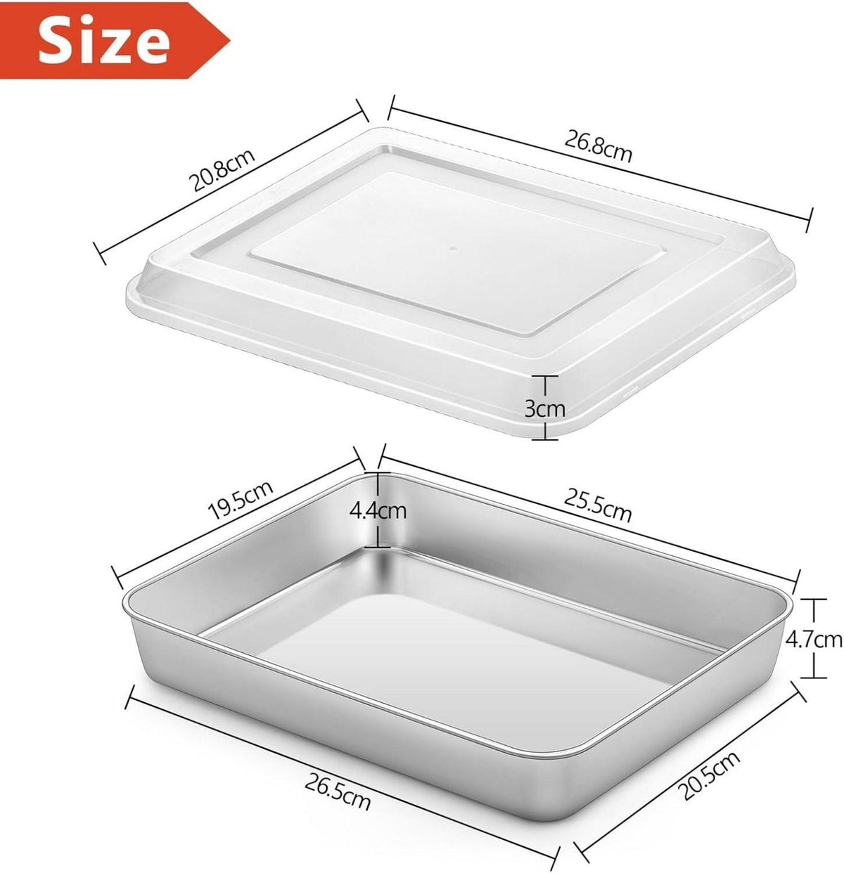 Homikit Edelstahl Backblech mit Deckel 26,5 x 20,5 x 4,7 cm