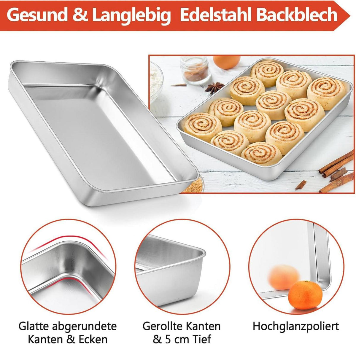 Homikit Edelstahl Backblech mit Deckel 26,5 x 20,5 x 4,7 cm