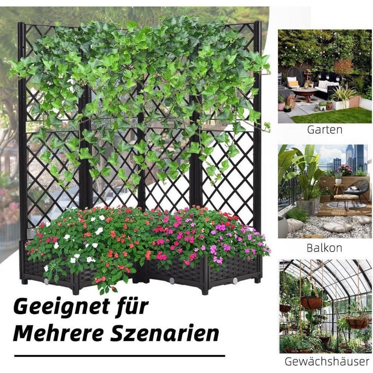 Hochbeet mit Rankgitter & Selbstbewässerung Schwarz