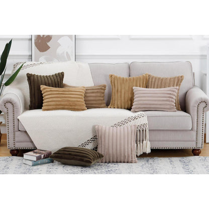 2er Set Kunstpelz Kissenbezüge Flauschig Taupe 30x50 & 50x30 cm