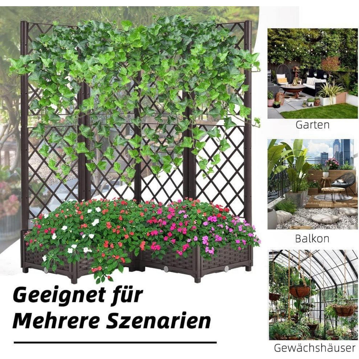 Hochbeet mit Rankgitter & Selbstbewässerung Braun 113x40x136cm