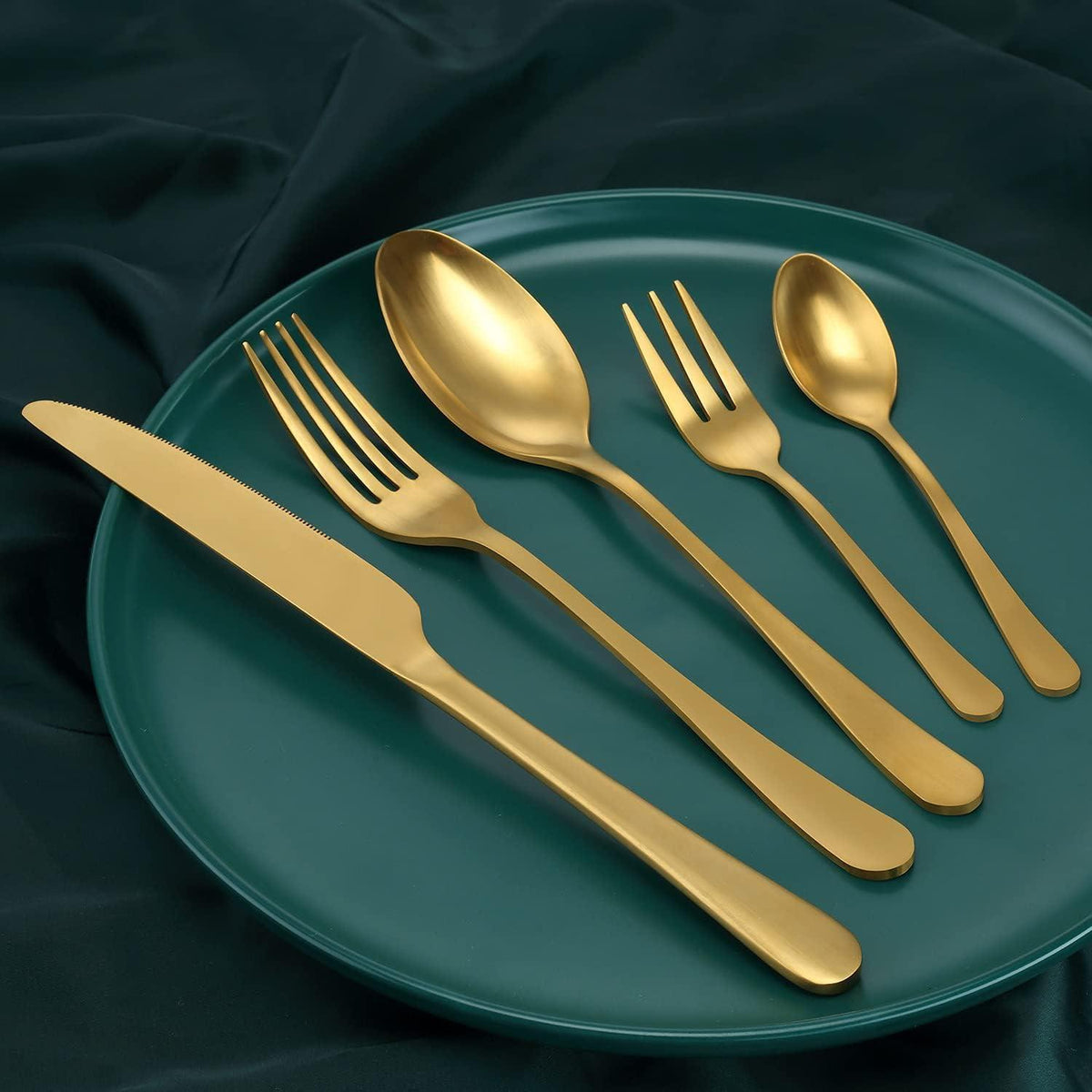 Besteckset für 12 Personen, 60-teilig, Matt Gold, Edelstahl