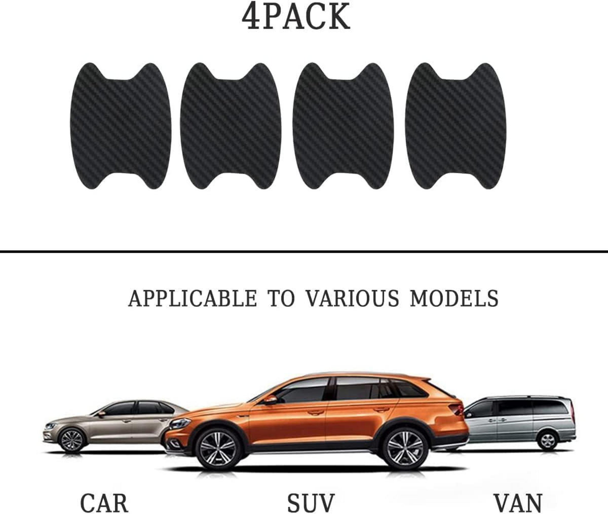4er Set Autotürgriff-Tassenschutz Carbon Fiber Folie Schwarz