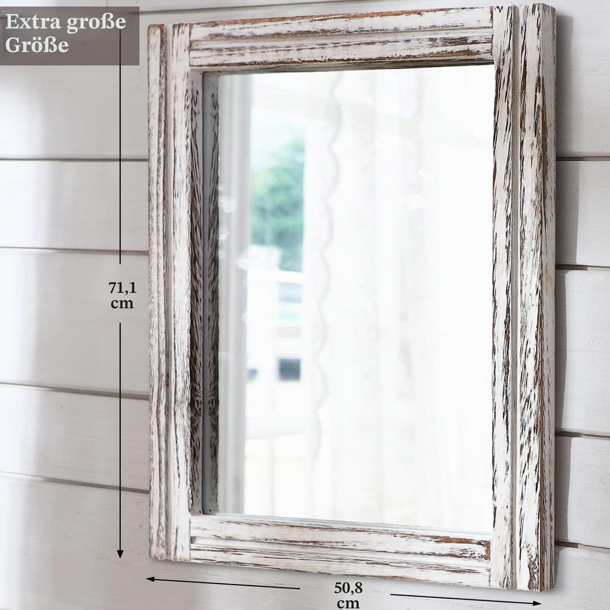 Großer rustikaler Wandspiegel 70x50cm – Holzrahmen, Badezimmer & Deko