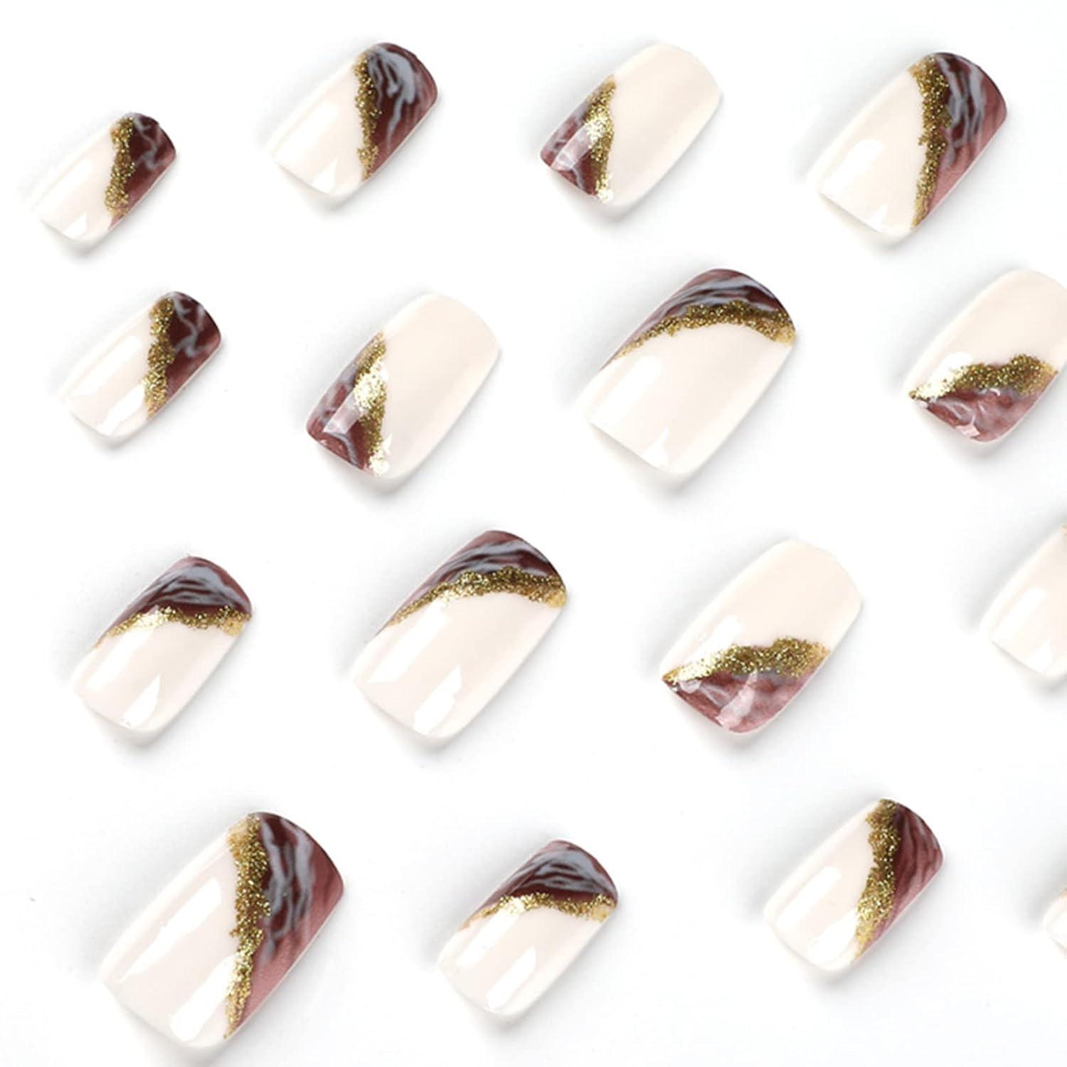 24 Stück Künstliche Nägel Press on Nails Gold Glitzer French