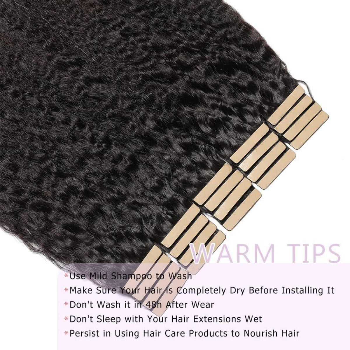 Echthaar Tape Extensions Schwarz Kinky Straight 12-16 Zoll