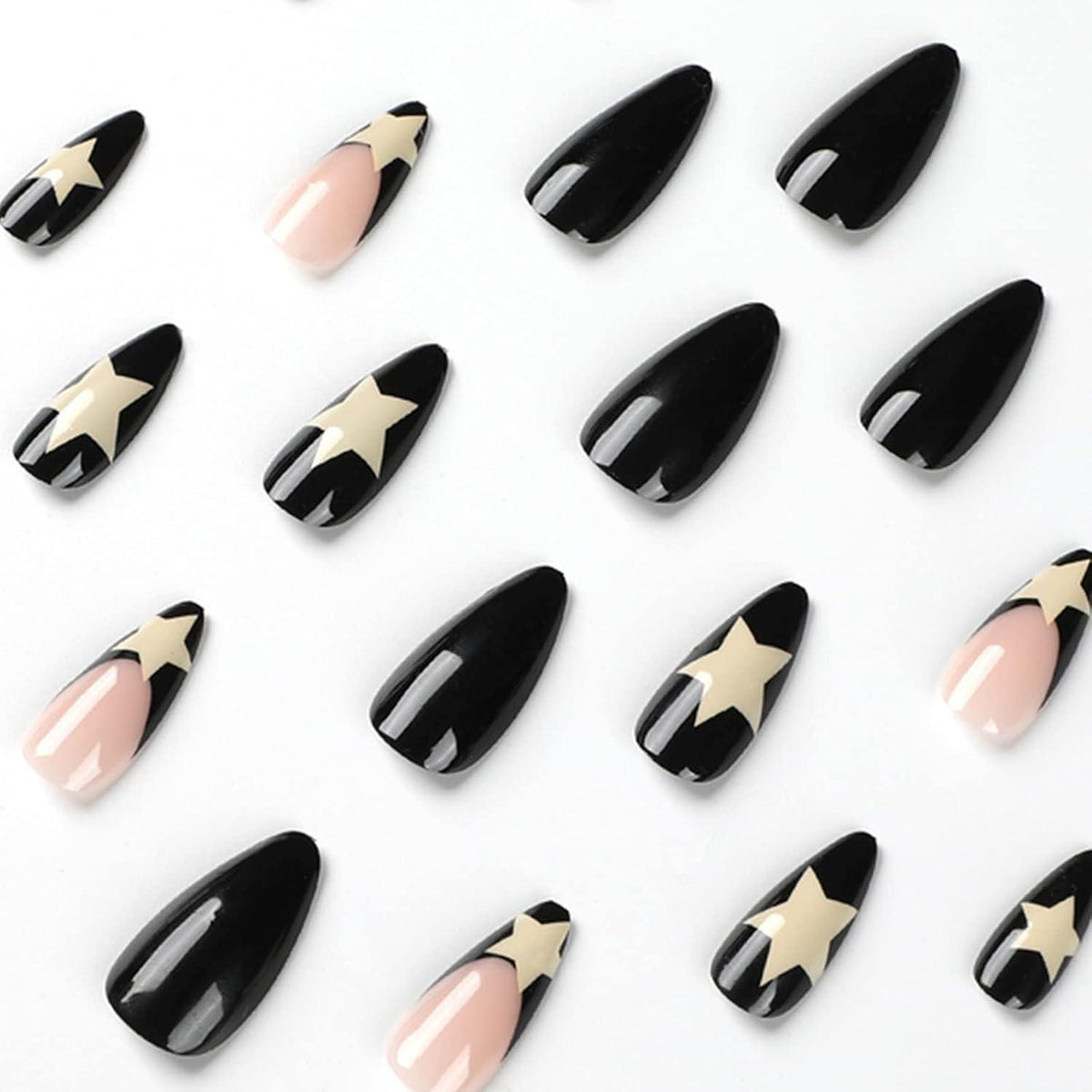 24 Stück Schwarz Französischer Künstliche Nägel Acryl Falsche Nägel