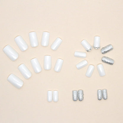 24er Set Eckige Weiße Künstliche Nägel mit Glitzer - DIY Nageldesign