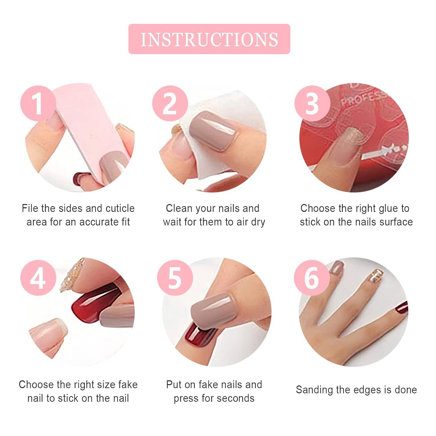 24 Stück Eckige Weiße Künstliche Nägel Kurz Glitzer French Tip Falsche