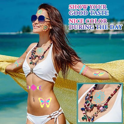Neon Tattoos 9 Blätter Temporäre Schminke UV Body Painting Tätowierung