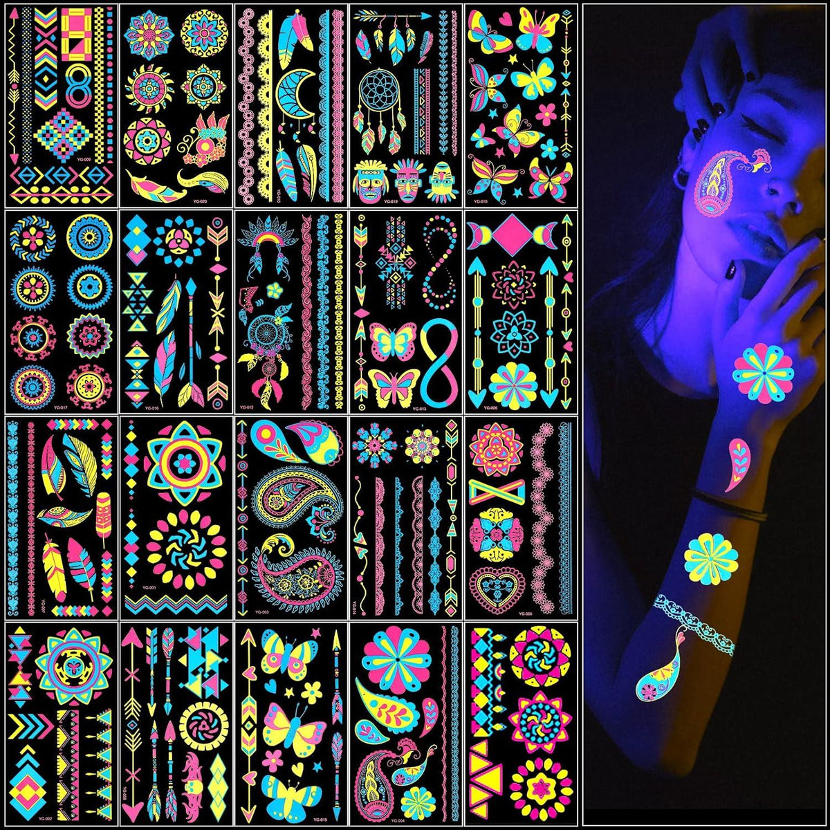 Neon Tattoos Temporäre UV Body Face Painting Festivals
