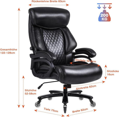 Bürostuhl 200kg Belastbarkeit, Ergonomischer Drehstuhl Leder