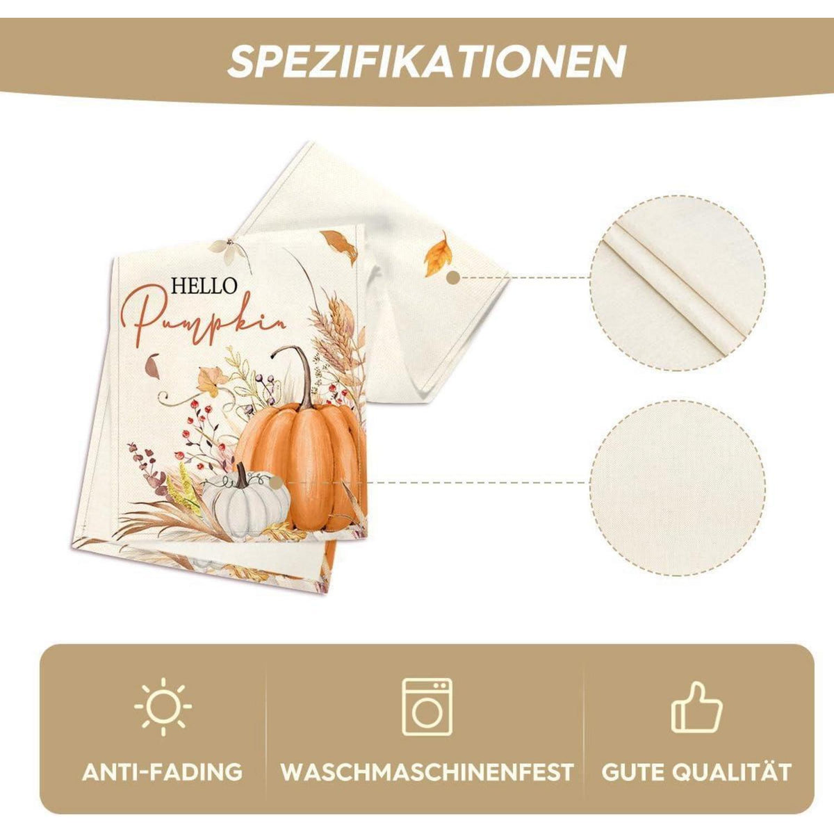 Tischläufer Herbst Kürbis Blumen 40x240 cm Orange