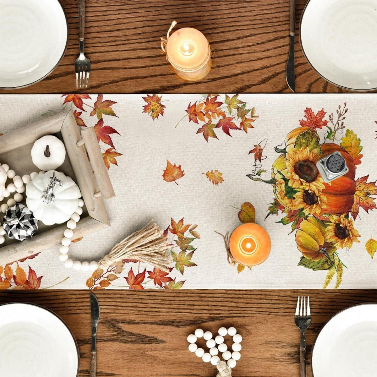 Artoid Mode Herbst Tischläufer Kürbisse Ahornblätter Sonnenblumen 40x240cm