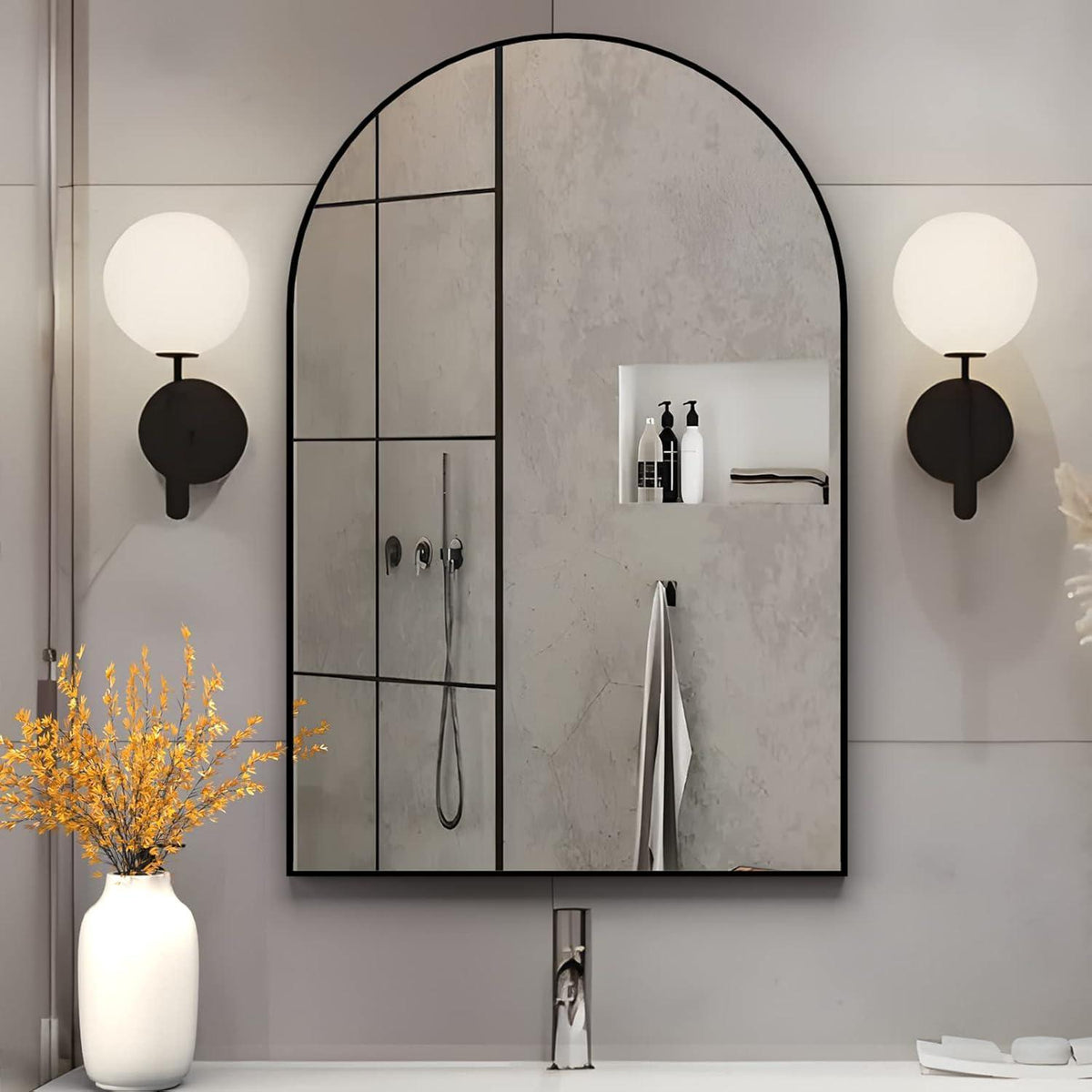 Gewölbter Badezimmerspiegel 50x75cm - 2er Set Schwarz