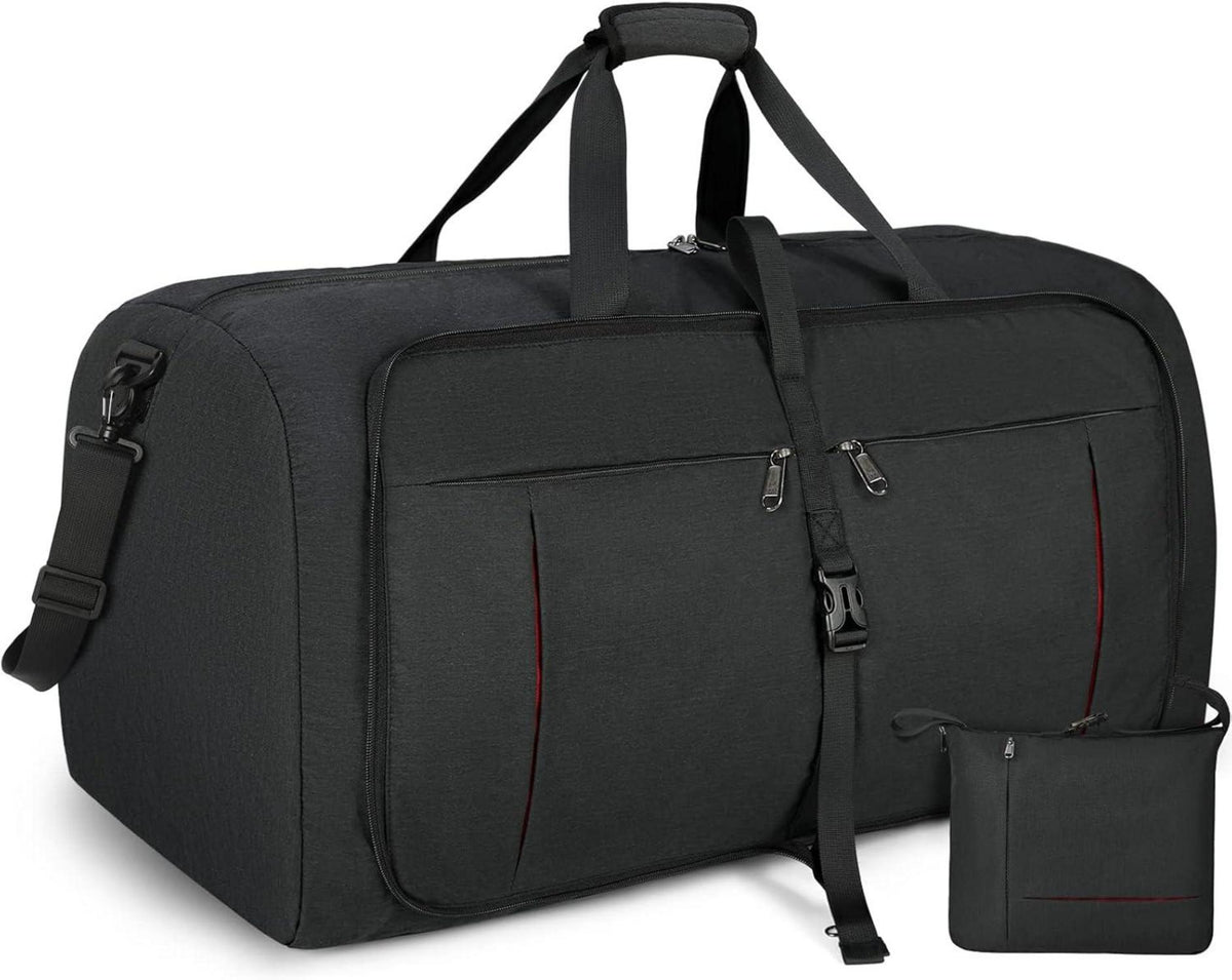 Faltbare Reisetasche 80L Sporttasche mit Schuhfach Schwarz
