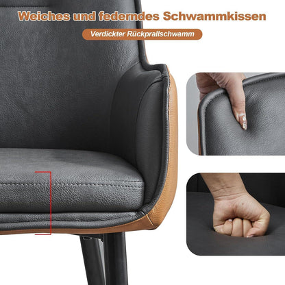 Esszimmerstühle 2er Set Grau & Braun mit Armlehnen in Lederoptik
