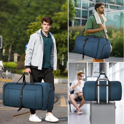 Faltbare Reisetasche 100L Sporttasche Schuhfach Leicht Handgepäck Blau
