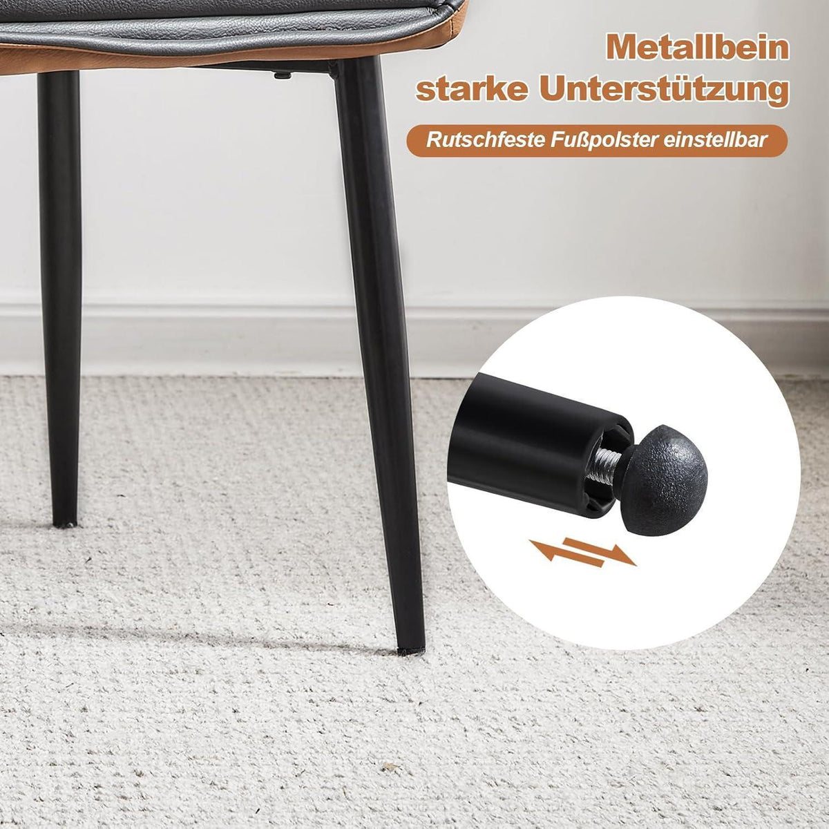 Esszimmerstühle Set 4er Grau Braun mit Armlehnen in Lederoptik
