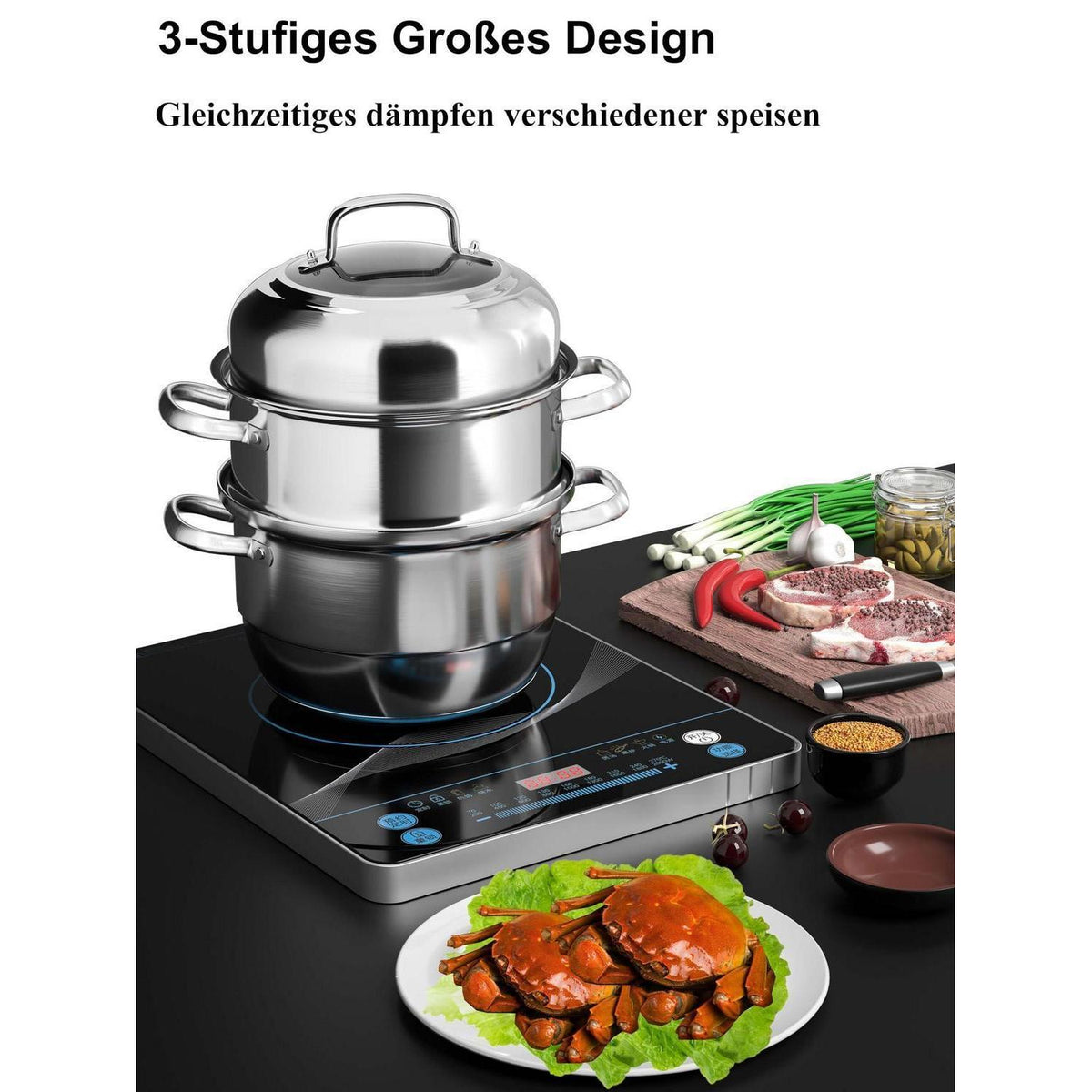 Dampfgarer Edelstahl 3 Etagen – Induktionstauglich 32cm